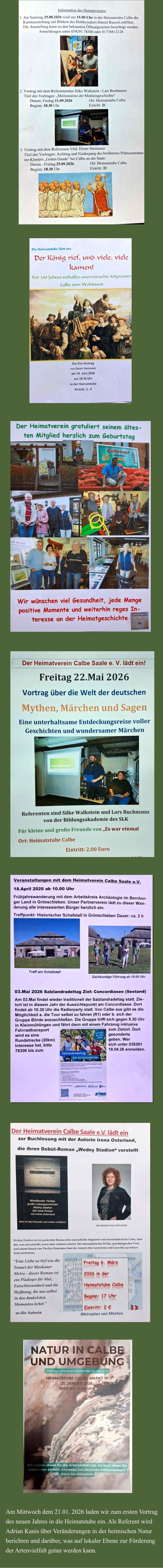 Am Mittwoch dem 21.01. 2026 laden wir zum ersten Vortrag des neuen Jahres in die Heimatstube ein. Als Referent wird Adrian Kanis über Veränderungen in der heimischen Natur berichten und darüber, was auf lokaler Ebene zur Förderung der Artenvielfalt getan werden kann. ------------------------------------------------------------------------------------------------------------------------------------------------------------------